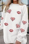 White Sequin Ribbed Graphic Valentine's Day Sweatshirt