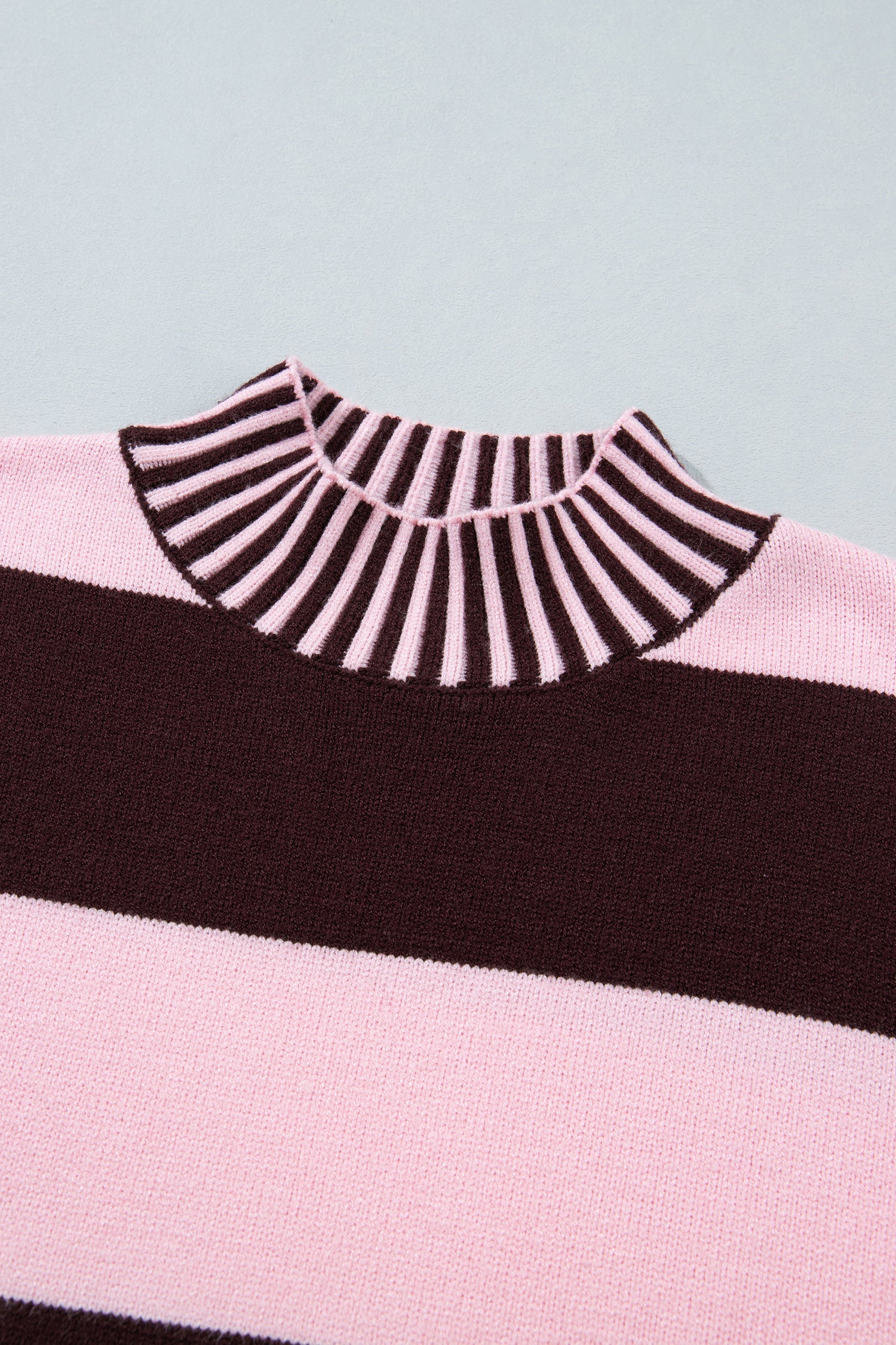 Stripe Contrast Mock Neck Drop Shoulder Sweater