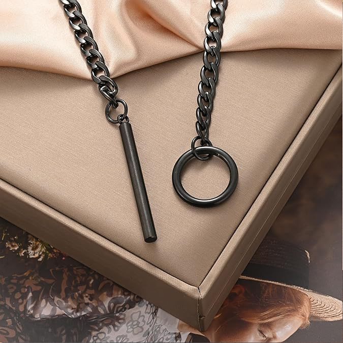 Women's Shape Ring Sliding Chain Necklace Stainless Steel Chain Necklace Punk Rock Collar Necklace Handmade