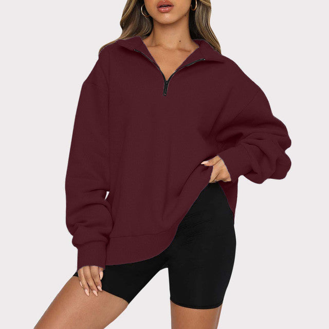 Plus Size Oversized Half Zip Pullover Sweatshirt