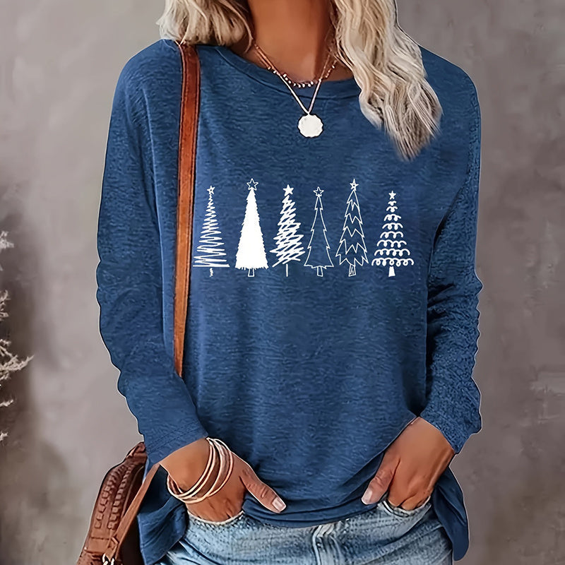 Women Christmas Tree Graphic Long Sleeve T-Shirt Holiday Top