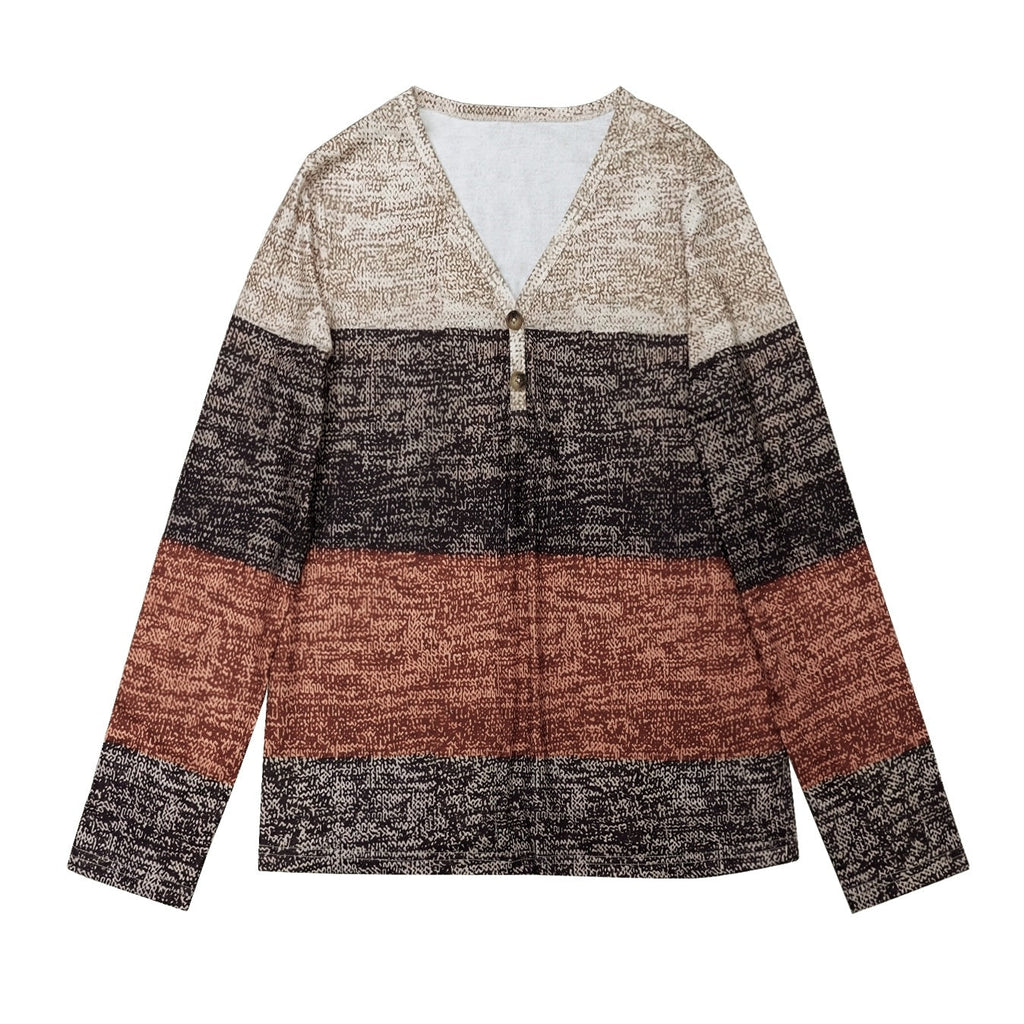 Women's Long Sleeve Color Block Button Henley Pullover Top - Image 3