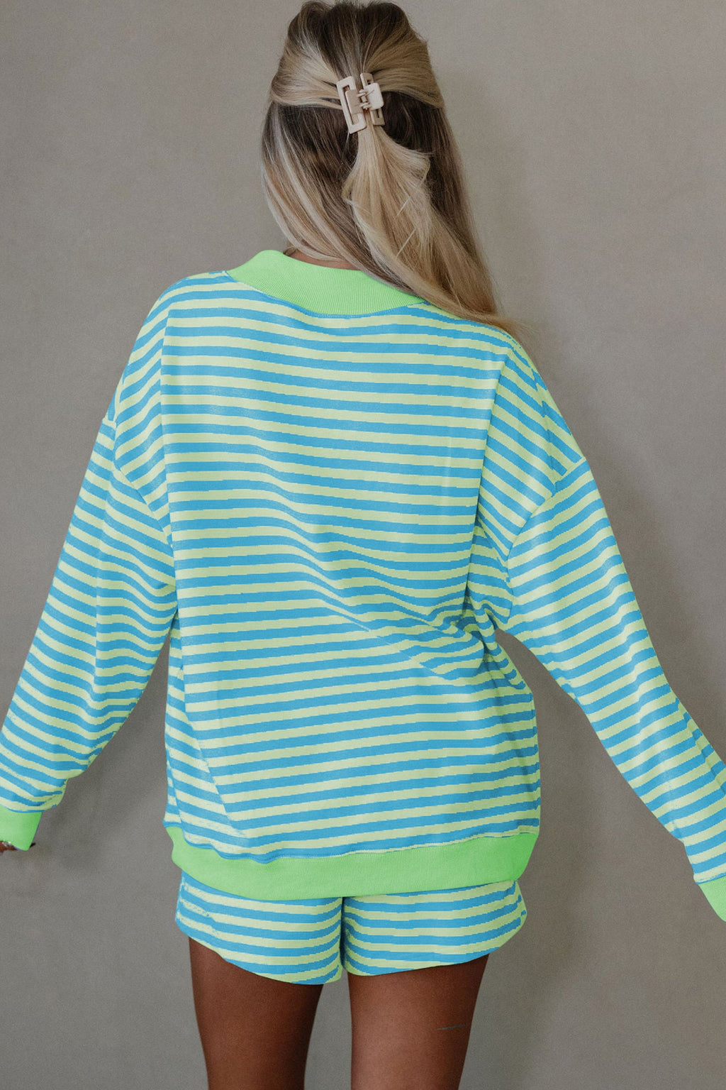 Stripe Colorblock Pullover & Pull-On Shorts Set