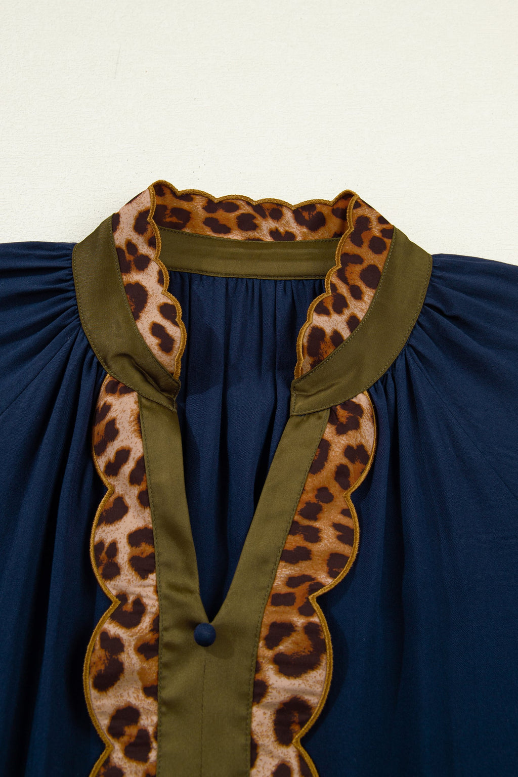 Leopard Metallic Trim Button Short Sleeve Tunic