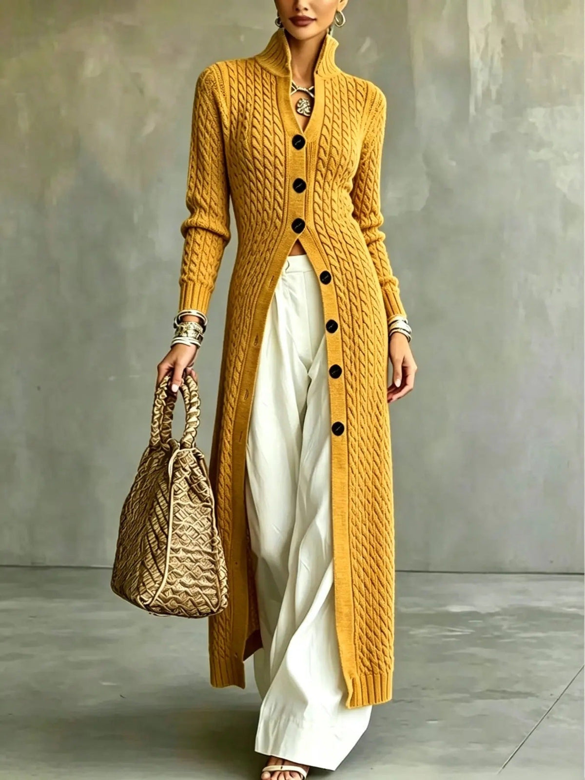 Women's Long Button-Front Knit Cardigan