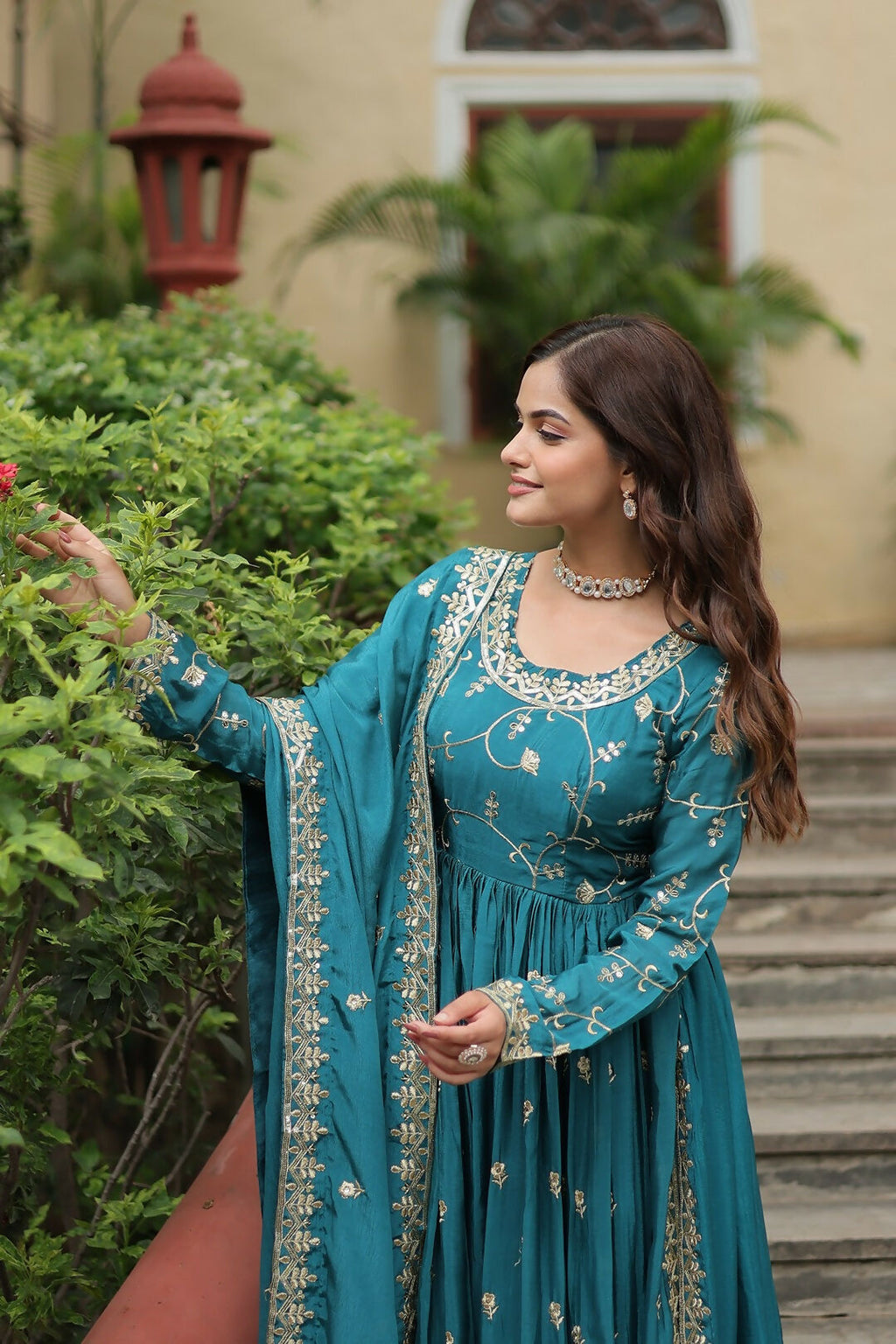 Joban Fashion Blue Chinon Sequence Embroidery Work Kurta Set