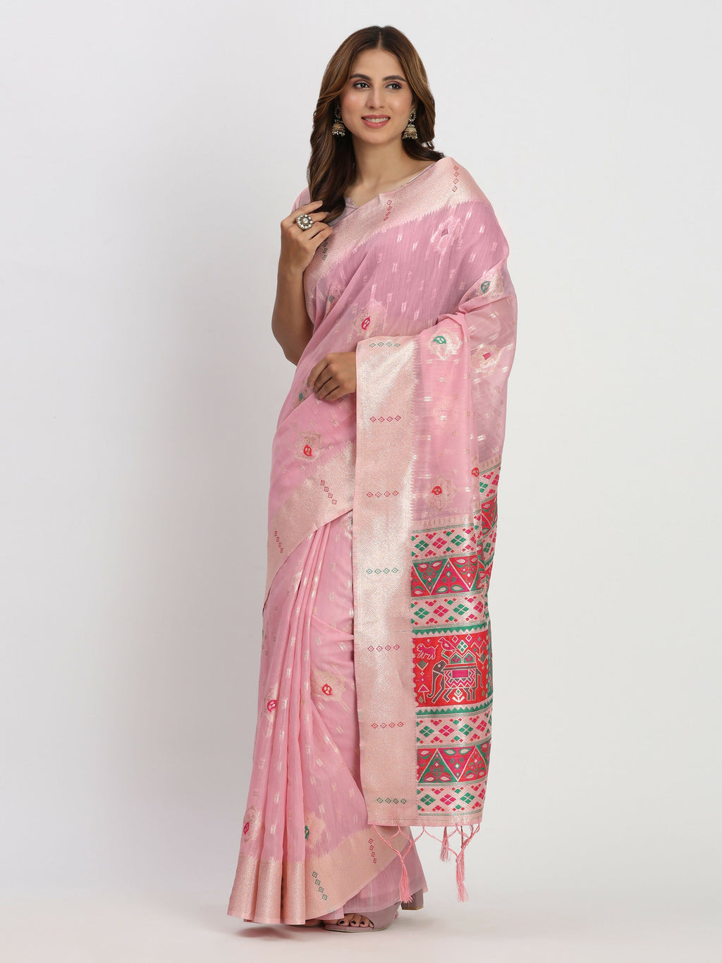 Light Pink Linen Cotton Saree with Matching Blouse