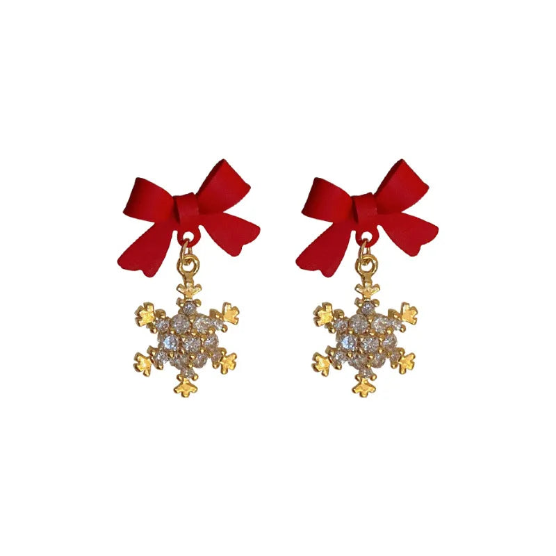 Zircon Snowflake Bow Earrings in Red or Black Winter Jewelry - Image 7