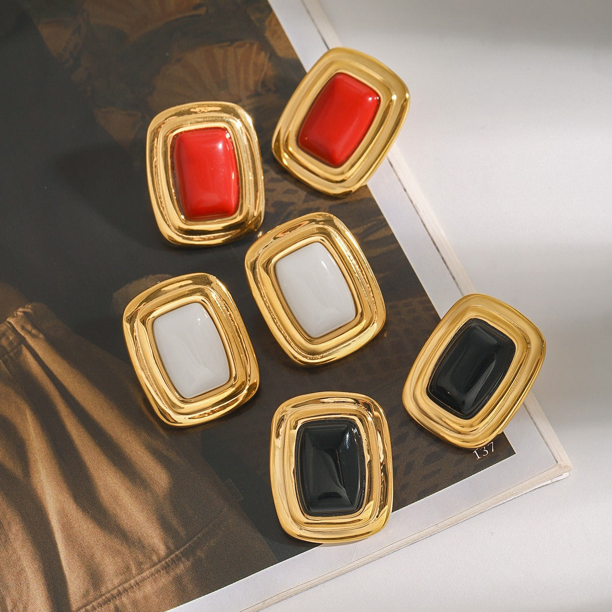 18K gold geometric rectangular design trendy personality earrings