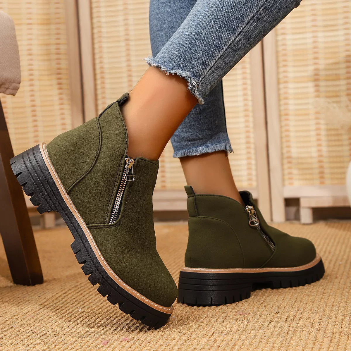 Ankle Boots with Zipper Accent