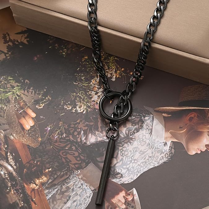 Women's Shape Ring Sliding Chain Necklace Stainless Steel Chain Necklace Punk Rock Collar Necklace Handmade