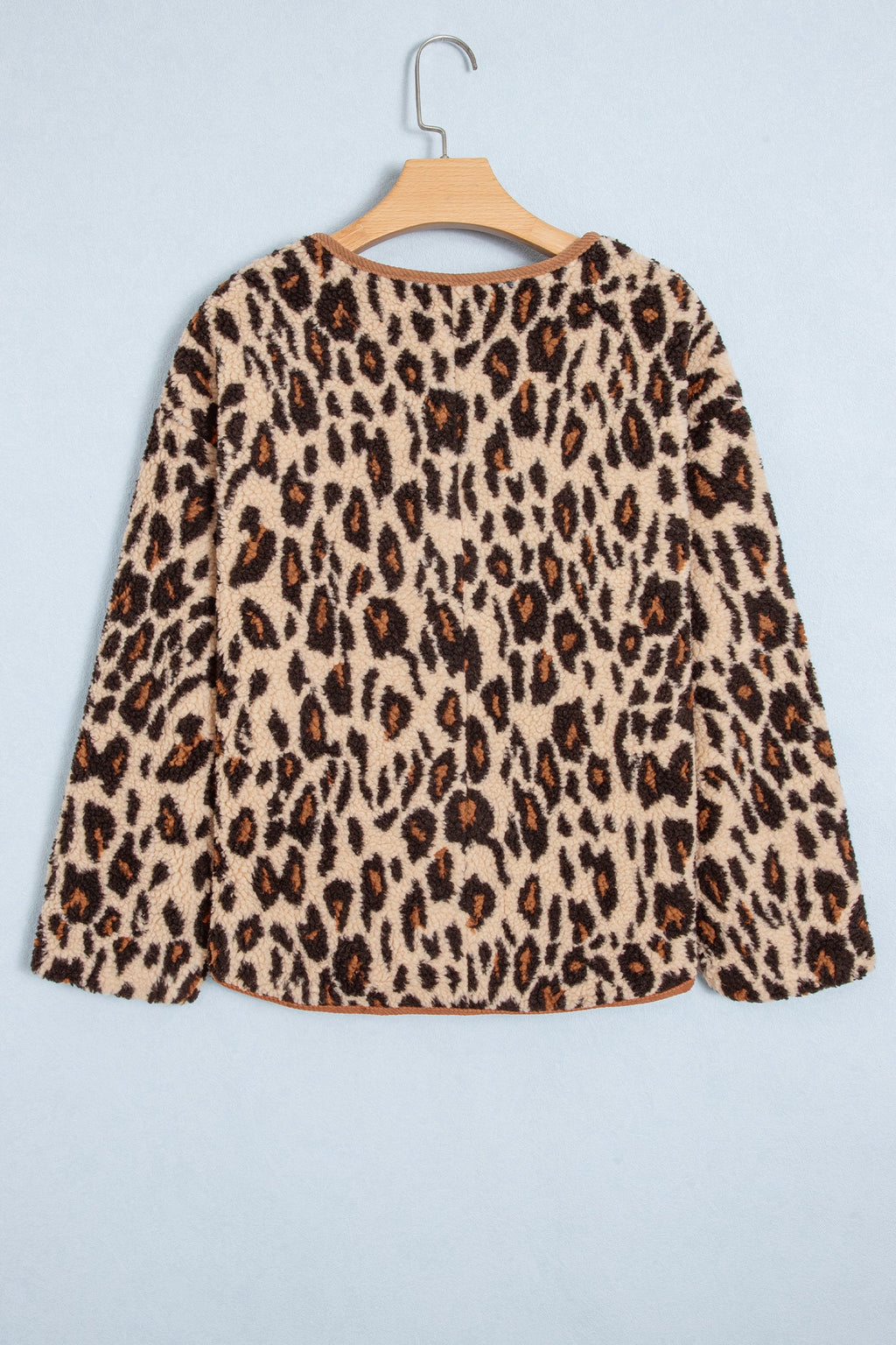 Leopard Fleece Corduroy Trim Buttoned Jacket