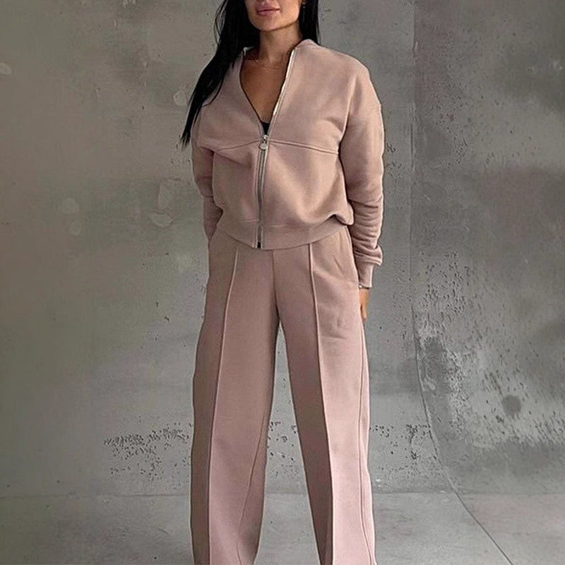 Women’s 2-Piece Zip-Up Sweatshirt Jacket and Wide-Leg Pants Set - Image 7