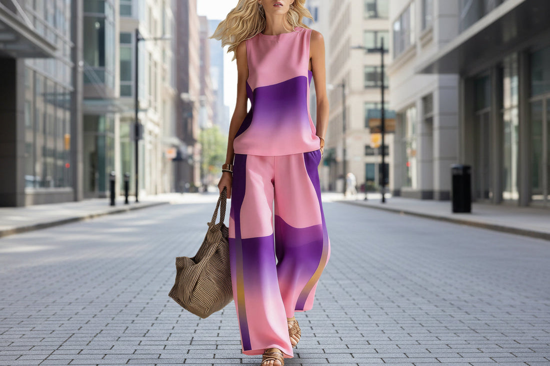 Women's Sleeveless Printed Tank Top and Wide-Leg Pants Set - Image 2