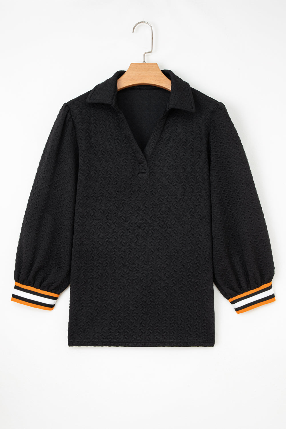 Textured Stripe Patchwork 3/4 Sleeve Sweatshirt