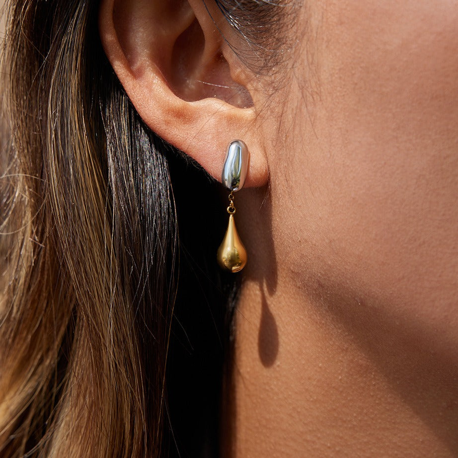 18K Gold & S925 Silver Two-Tone Teardrop Stud Earrings
