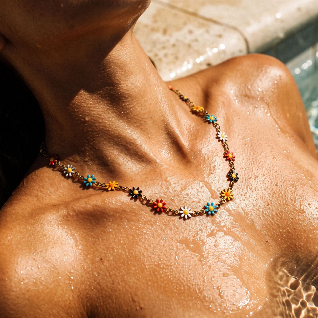 Style Collarbone Chain, Flower Enamel Drip Women Necklace, Niche Color Contrast Neck Chain Jewelry