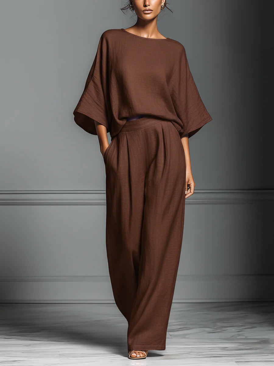 Women's Flared Sleeve Linen Two Piece Set Casual Outfit - Image 4