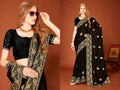 Black Fendi Two Tone Silk saree with detailed Zari and Zircon embellishments