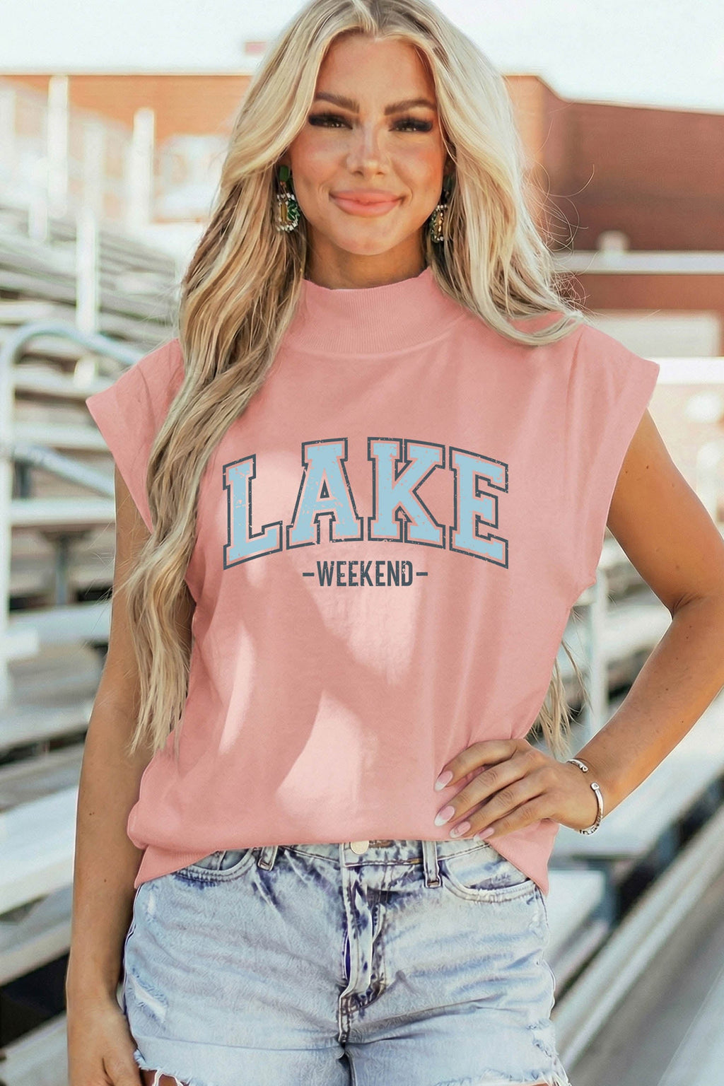 Nevaeh High Short Sleeve Top in Pink and Light-Blue
