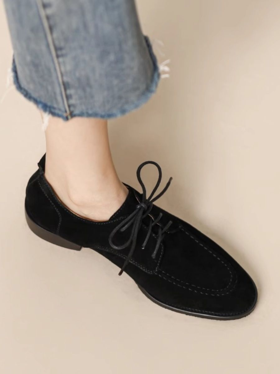 Women’s Brown Retro Deep-Mouth Suede Lace-Up Loafers