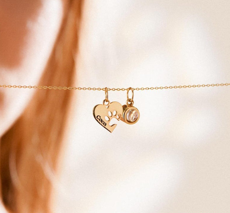 Personalized Gold Heart and Paw Print Photo Custom Necklace