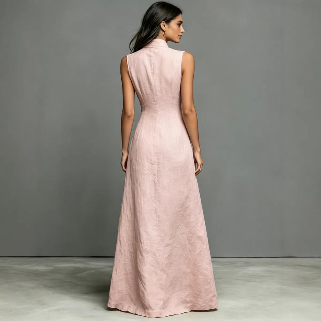 Women's Sleeveless Stand-Collar Button-Front Midi Dress - Image 4