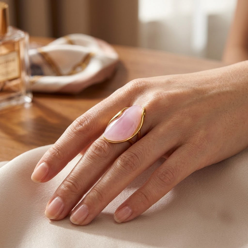 Womens Stainless Steel Resin Open-End Ring