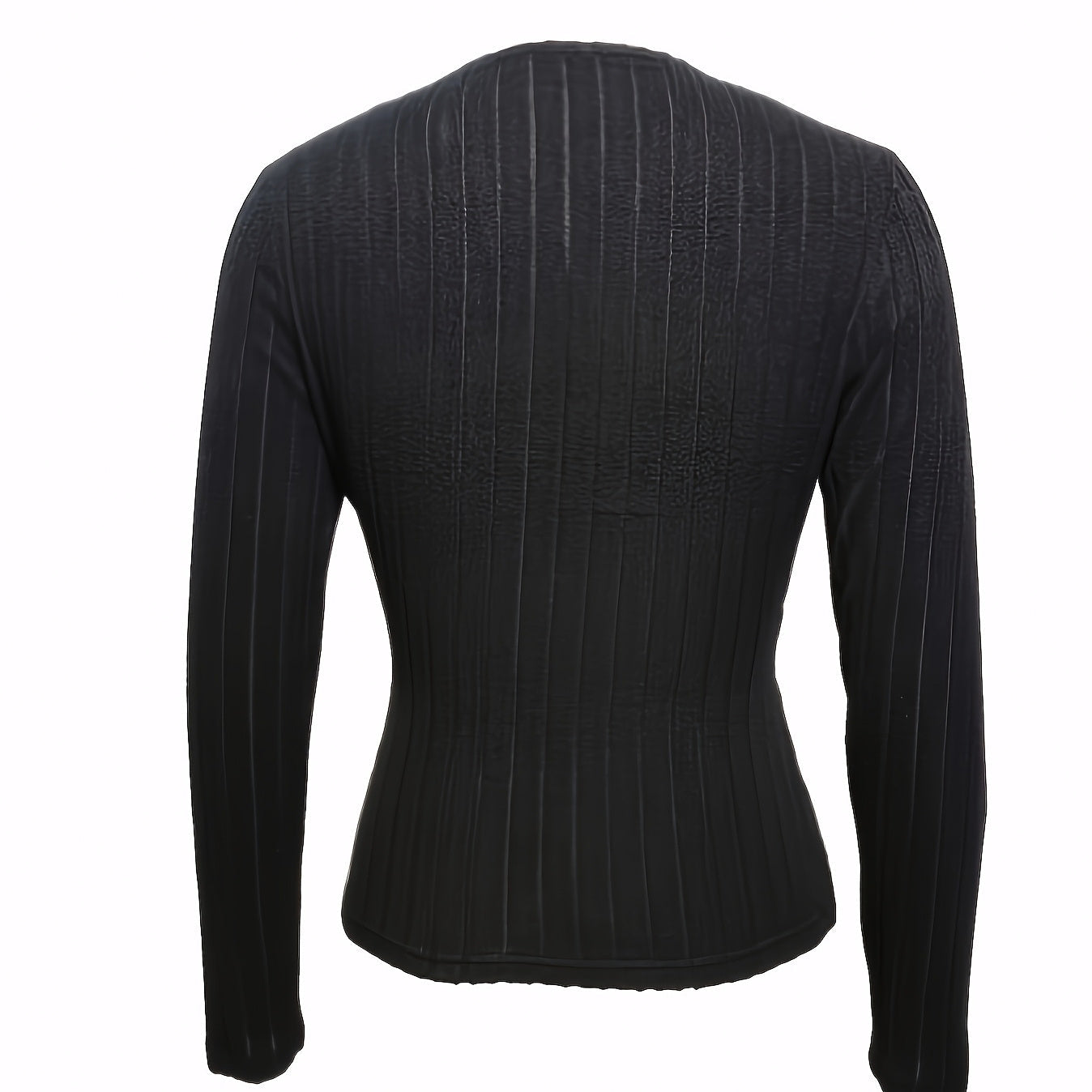 Women’s Pleated V-Neck Long Sleeve Top in Black - Image 2