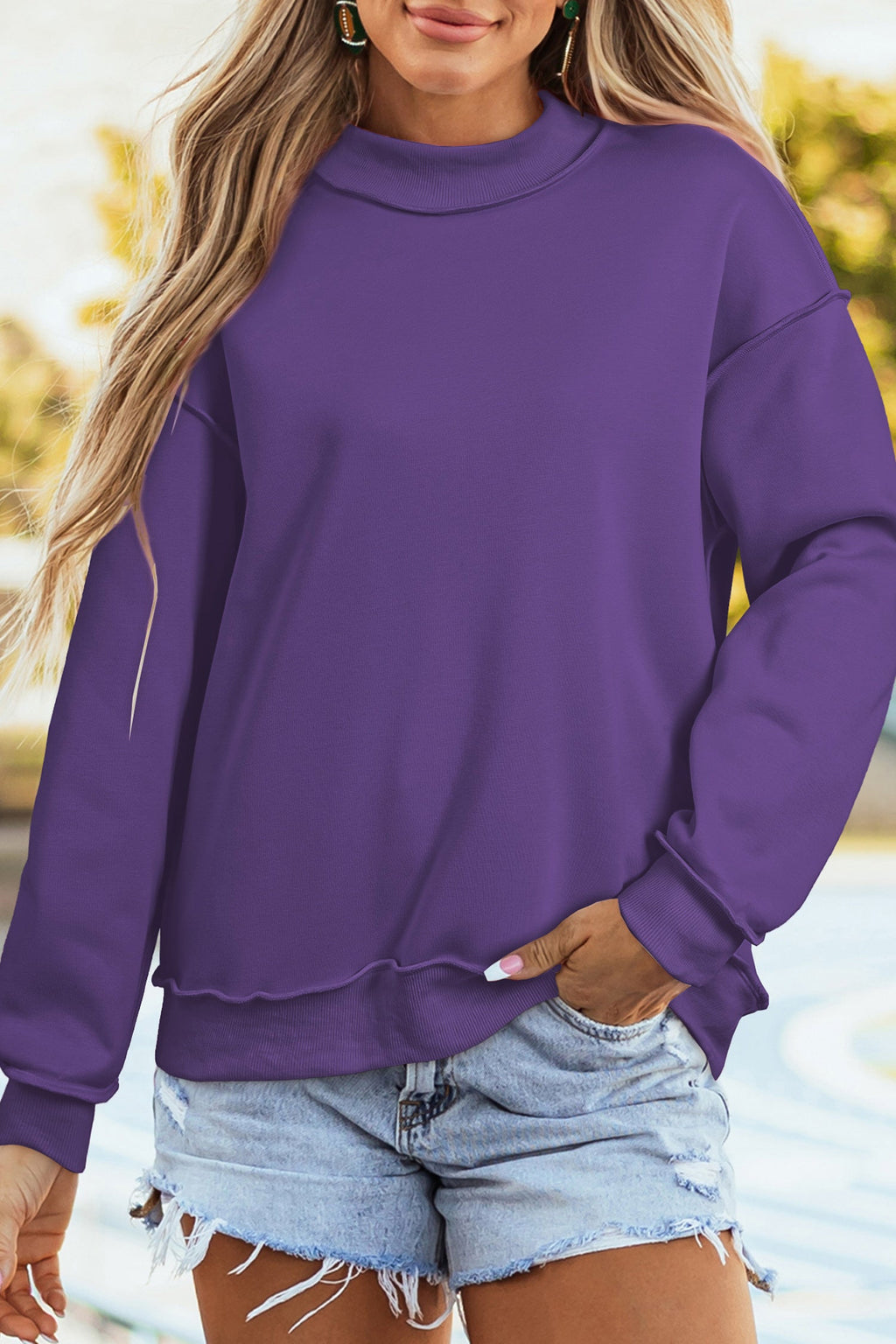 Bright Green Oversize Drop Shoulder Reversible Mock Neck Sweatshirt