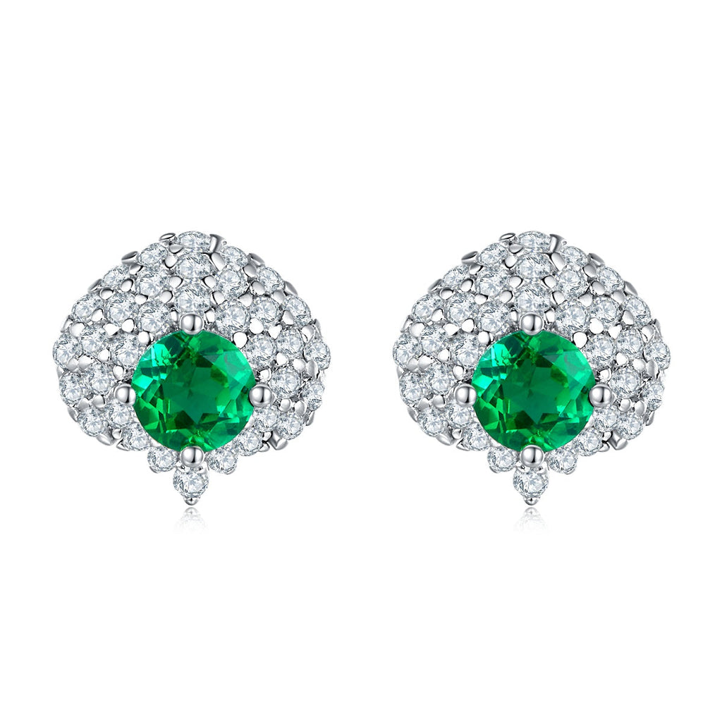 S925 Silver 1.8g Lab-Created Emerald Earrings, 0.6ct 4mm Cluster Studs, 1 Pair