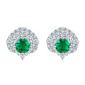 S925 Silver 1.8g Lab-Created Emerald Earrings, 0.6ct 4mm Cluster Studs, 1 Pair