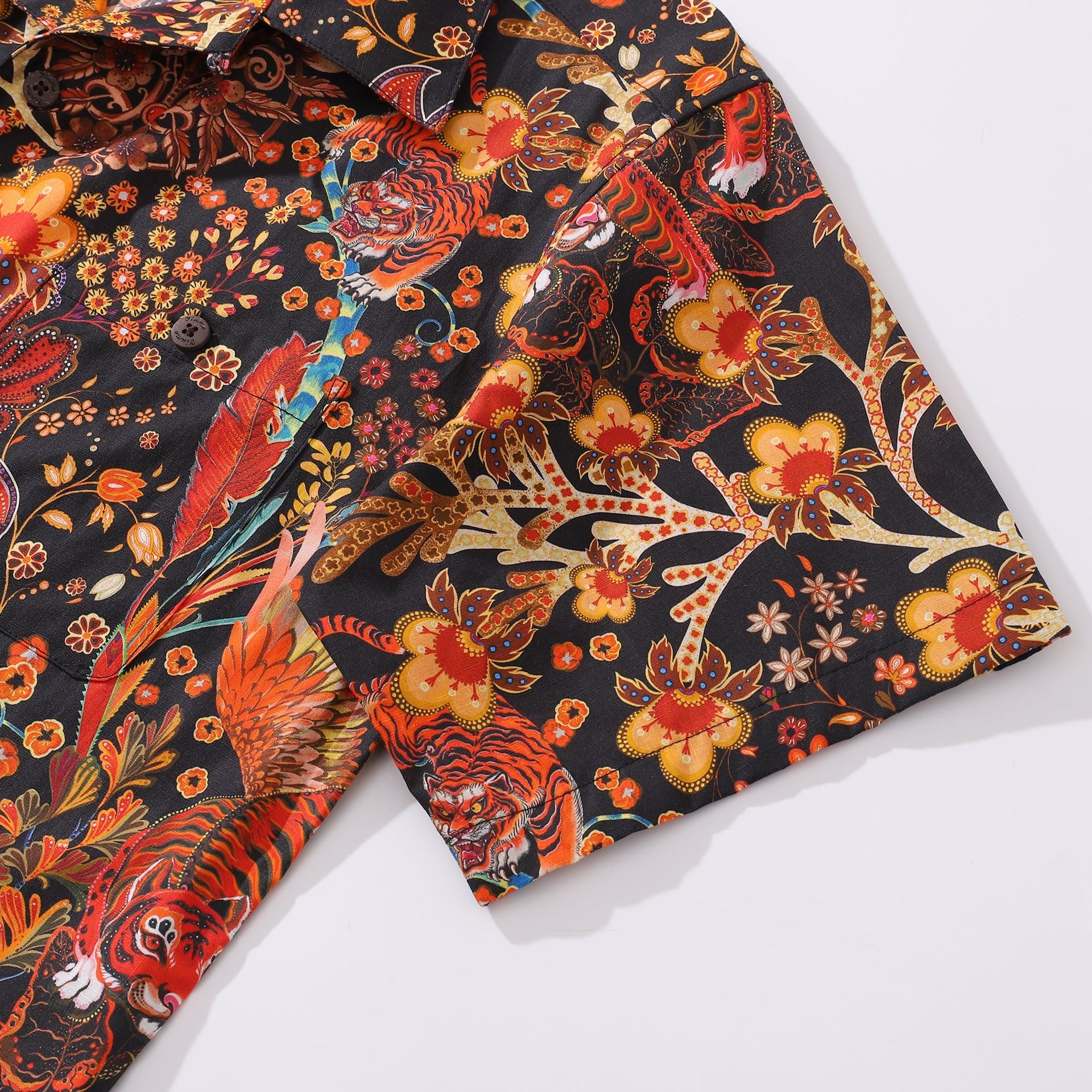 Men's Blazing Tiger Print Hawaiian Camp Collar Shirt