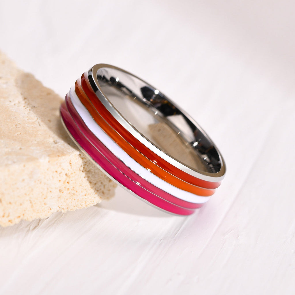 Stainless Steel Rainbow Flag Couple Ring
