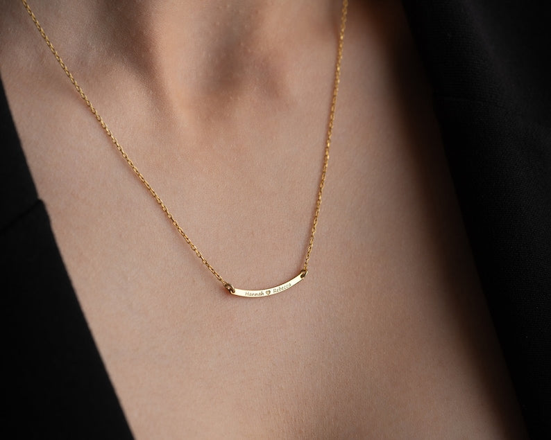 Minimalist Curved Bar Name Necklace Personalized Custom Jewelry