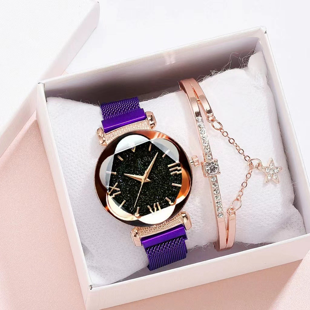 Magnetic-steel Starry Sky Roman-style Women's Watch With Versatile Milanese Strap