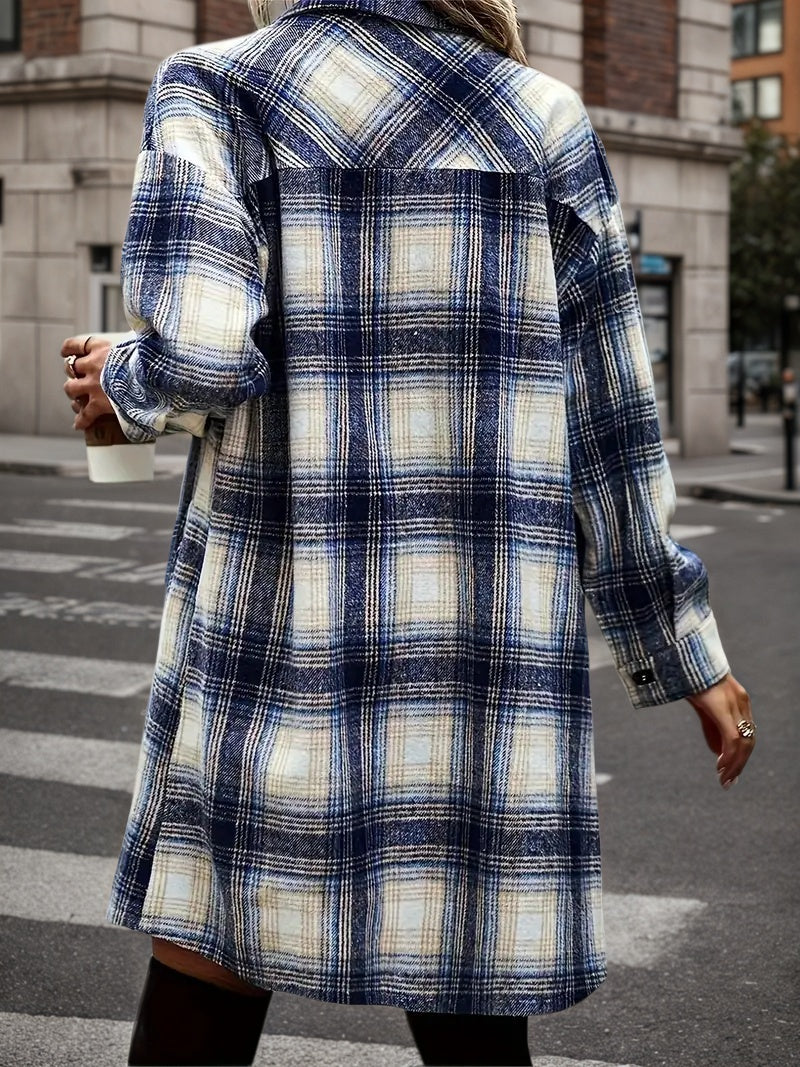 Women’s Plaid Flannel Shacket and Distressed Denim Shorts Set - Image 4