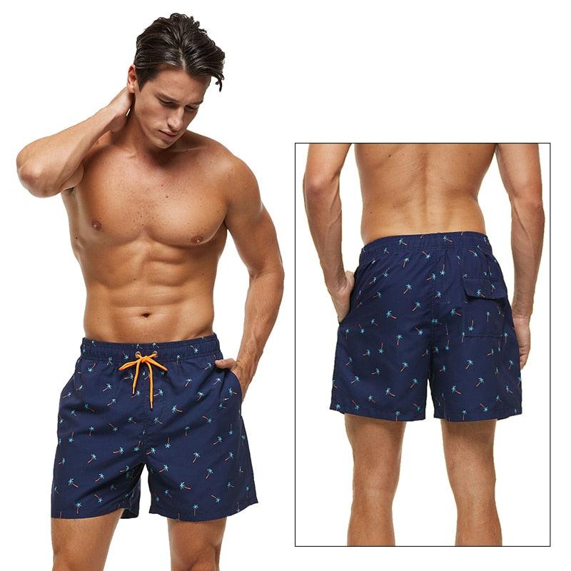 Men's Quick Dry Tropical Beach Board Shorts with Mesh Lining