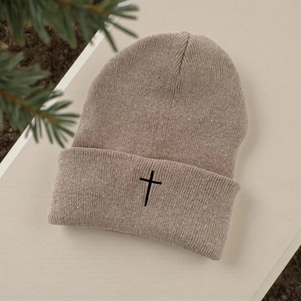 Embroidered Cross Christian Beanie