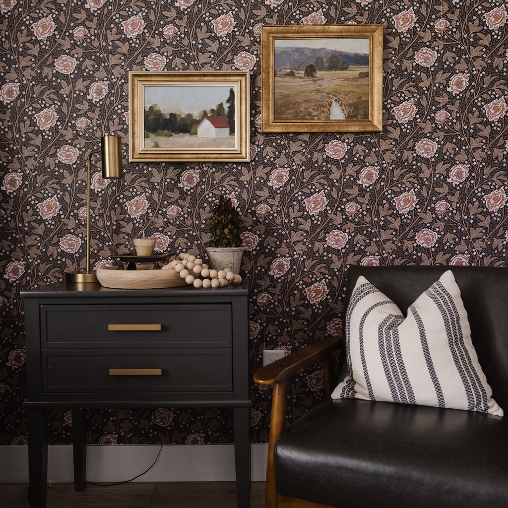 Agnes Floral Wallpaper in Beige and Brown Traditional Cottagecore