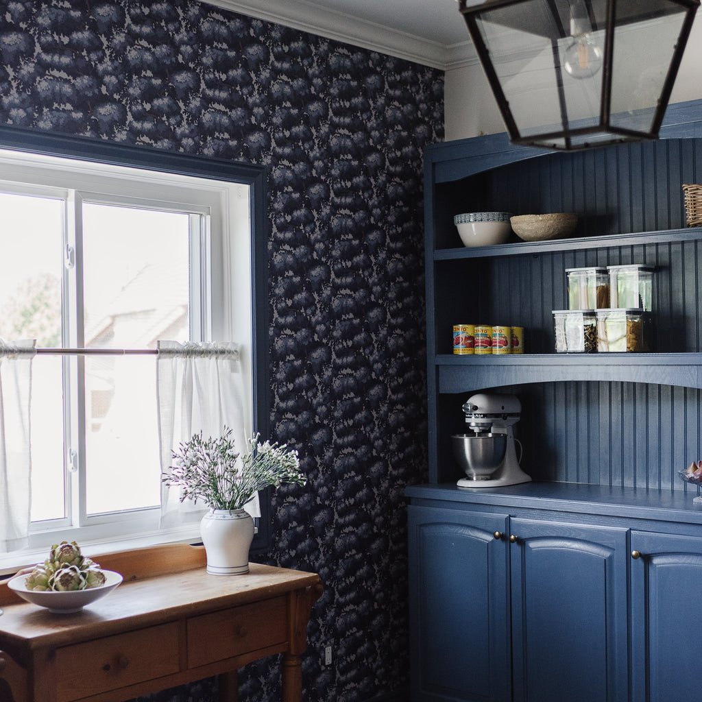 Anders Traditional Wallpaper in Green, Navy, and White