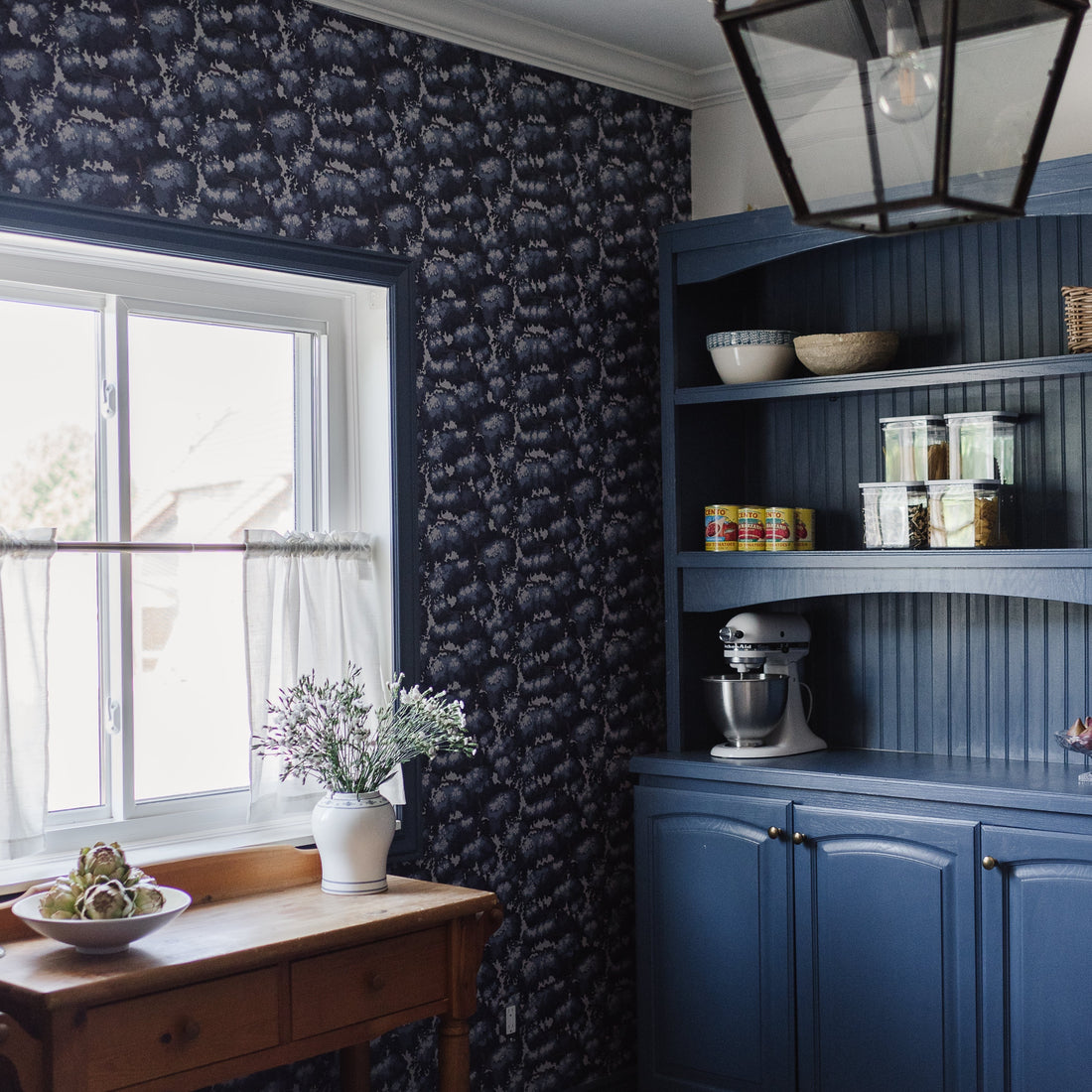 Anders Traditional Wallpaper in Green, Navy, and White