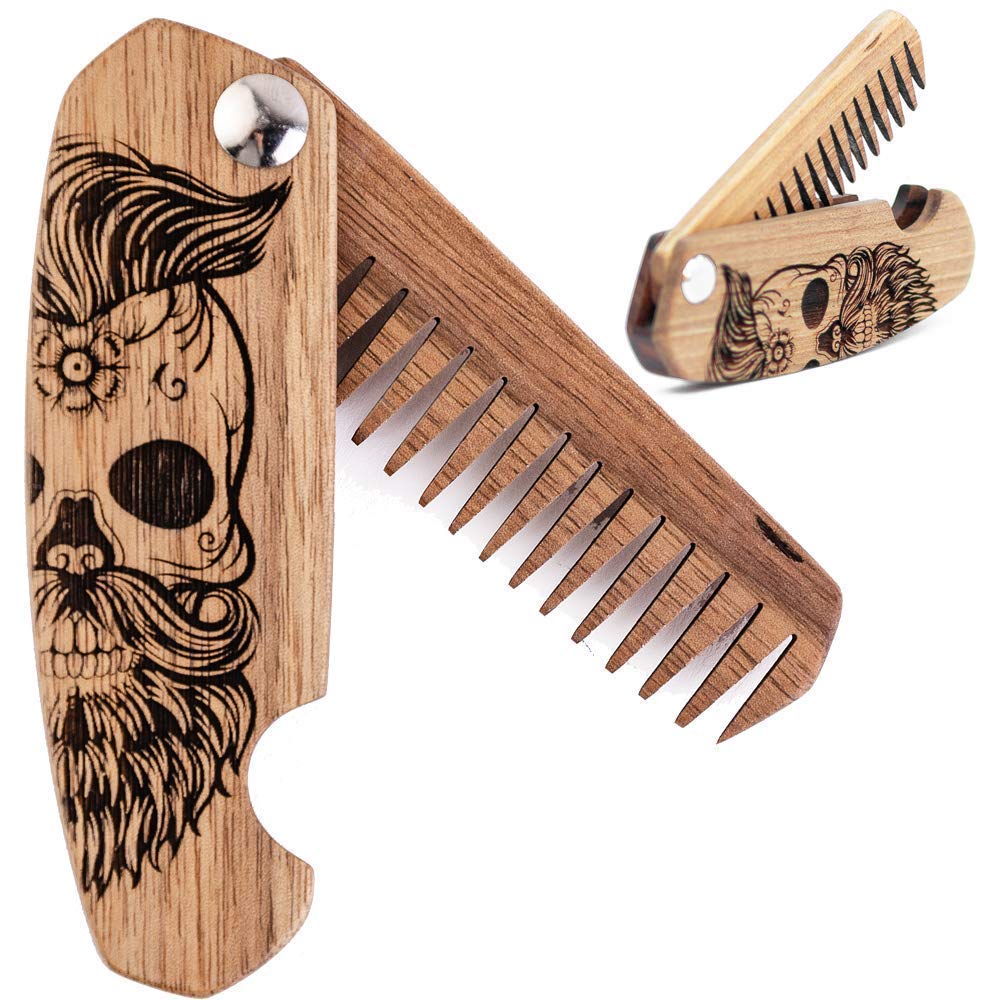 Sugar Skull Wooden Beard Comb - Durable Walnut Grooming Tool