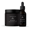 Black Label grooming bundle featuring a 4oz jar of organic oil-based pomade and a 1oz bottle of organic beard oil.