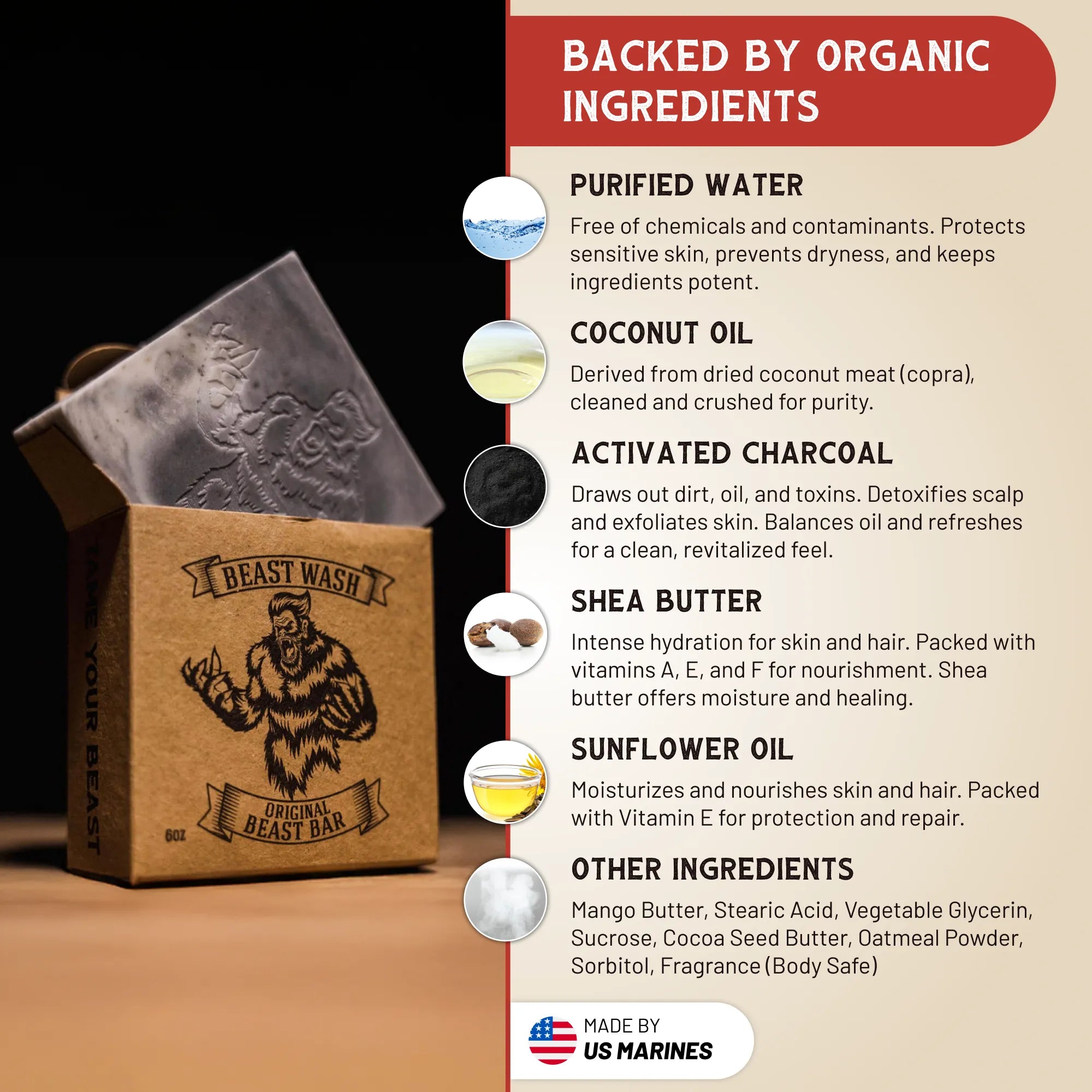 Beast Bar Natural Organic Body Wash Soap 6oz Bar - Image 3