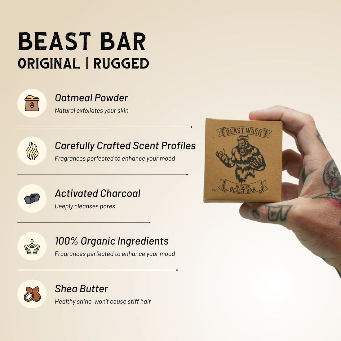 Beast Bar Natural Organic Body Wash Soap 6oz Bar - Image 4