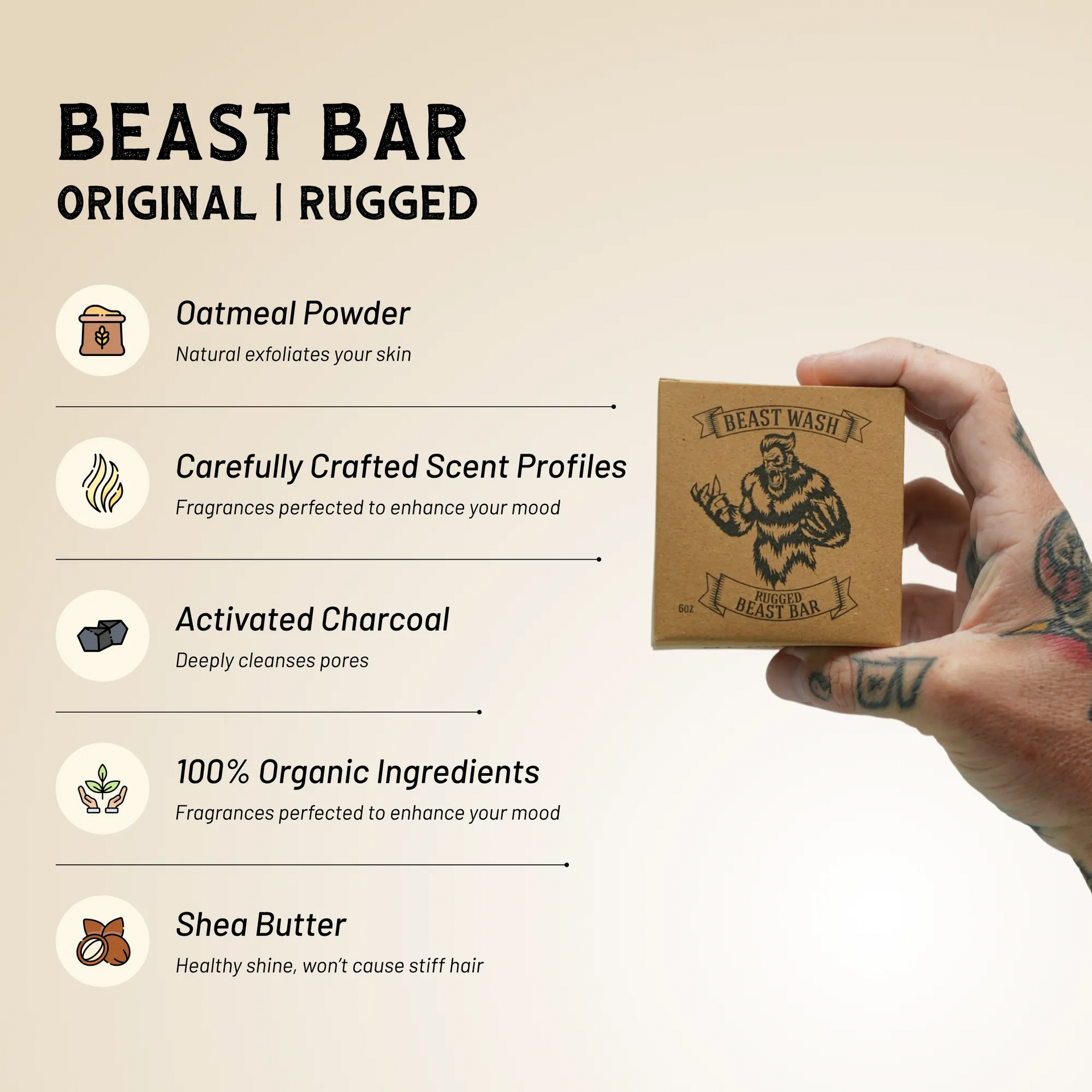 Beast Bar Natural Organic Body Wash Soap 6oz Bar - Image 4
