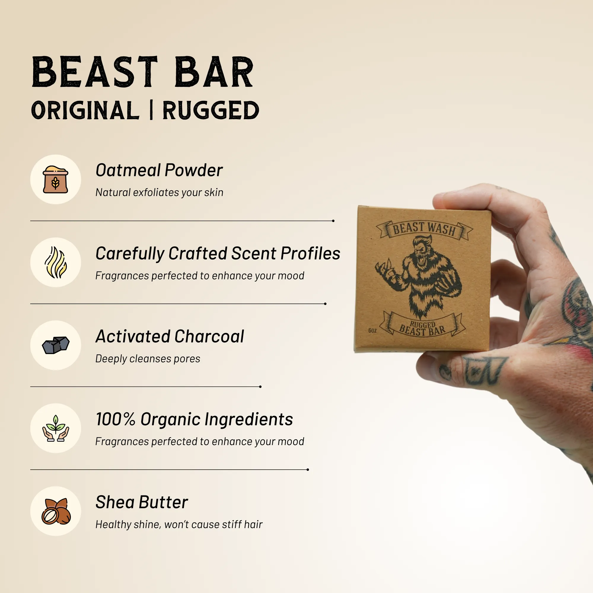 Beast Bar Natural Organic Body Wash Soap 6oz Bar - Image 4
