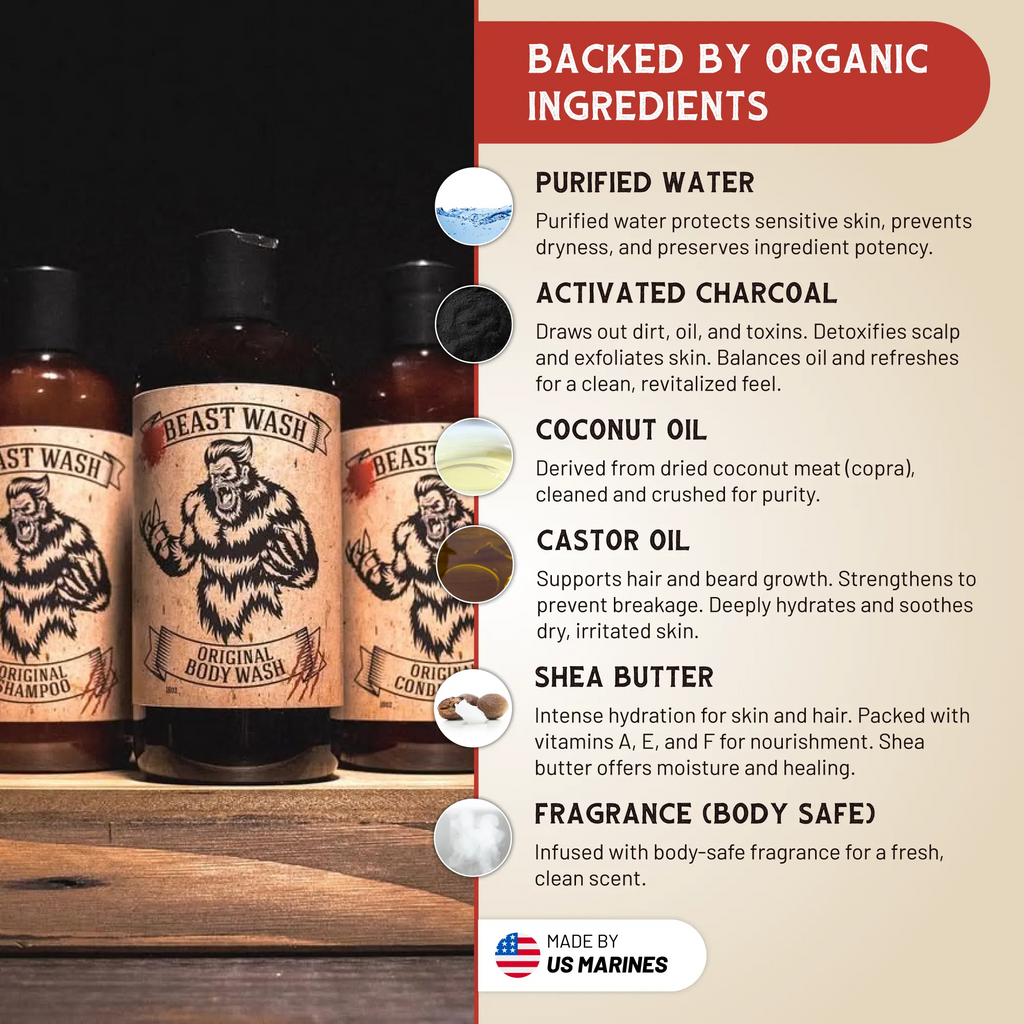 Beast Wash Organic Shampoo Body Wash and Conditioner Shower Set - Image 3
