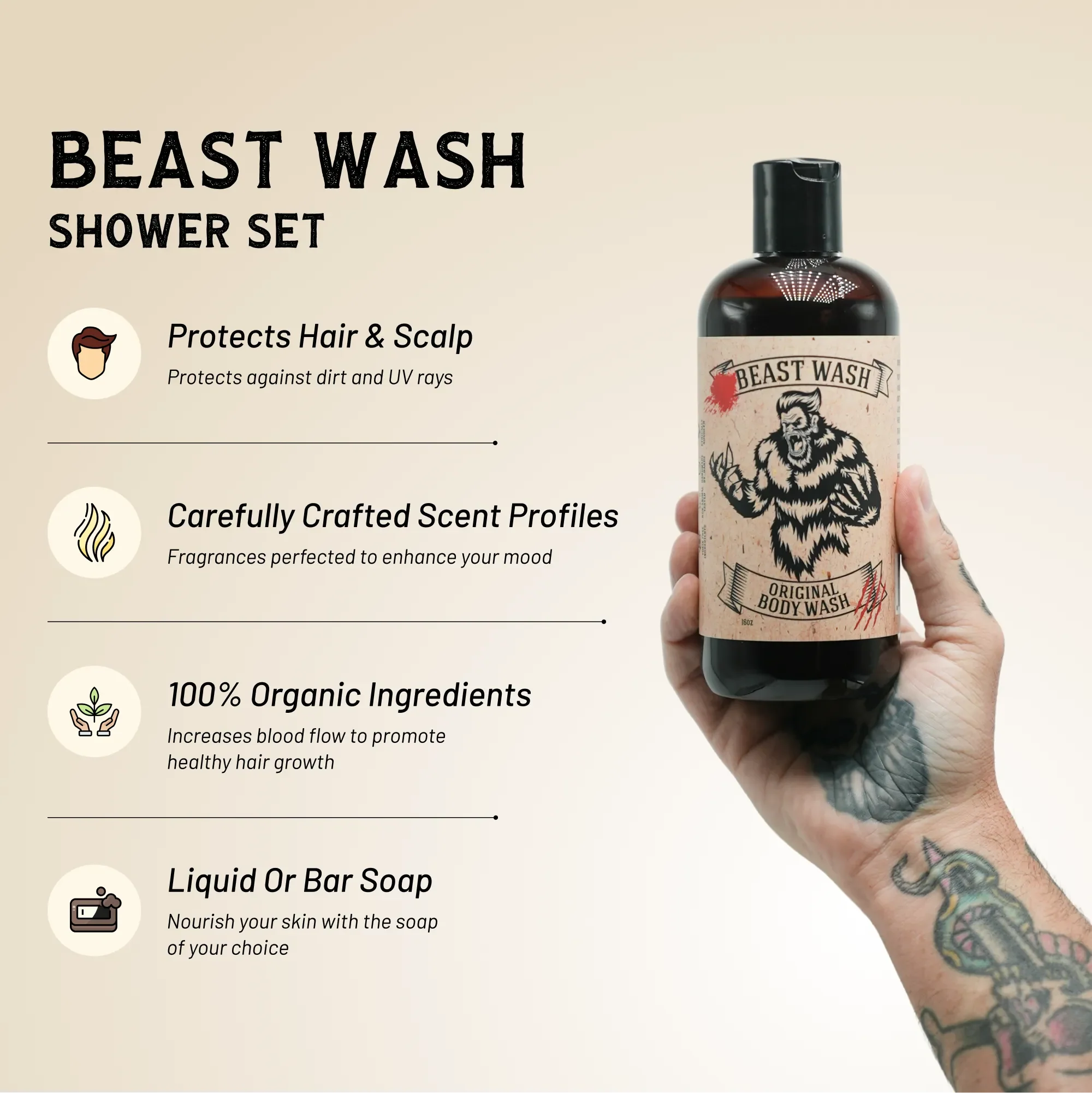 Beast Wash Organic Shampoo Body Wash and Conditioner Shower Set - Image 4
